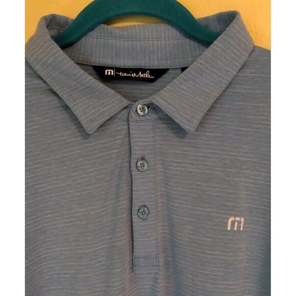 Travis Mathew Polo Shirt Mens XL Blue White Striped Soft Pima Blend Golf Casual - Picture 5 of 9